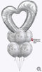 BOUQUETTE OF 6 PLUS GIANT LOVE HEART -SILVER-INFLATED